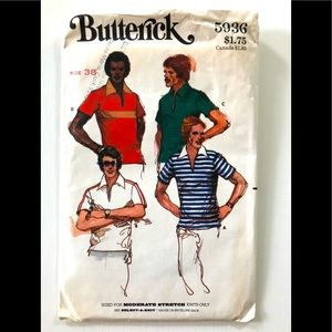 VTG 70s Butterick sewing pattern for men’s pull over shirt size 38